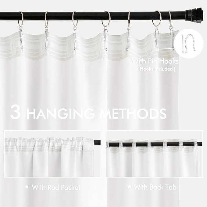 MIULEE Pure White Back Tab Blackout Curtains 102 Inch Long 2 Panels Set - Image 3