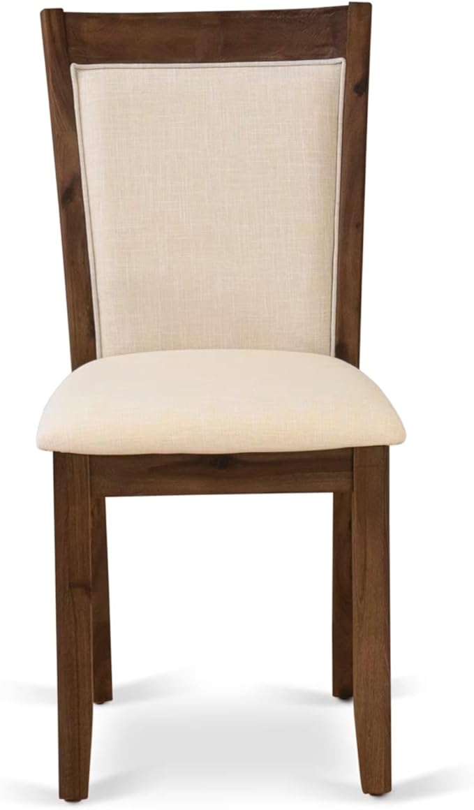 East West Furniture V777MZN32-6 6 Piece Dining Set Contains a Rectangle Dining Room Table with V-Legs and 4 Light Beige Linen Fabric Parson Chairs with a Bench, 40x72 Inch, Multi-Color
