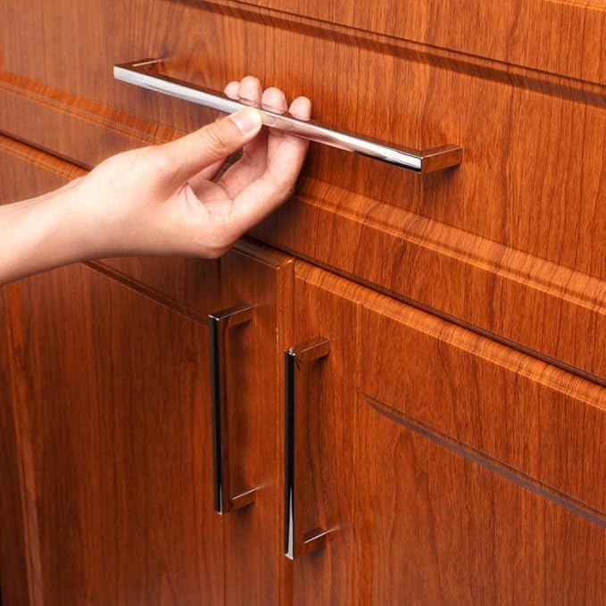 KOOFIZO Solid Square Bar Cabinet Handle - Chrome Furniture Pull, 10 Inch/256mm Screwhole Distance, 1-Piece for Kitchen Cupboard Door, Bedroom Dresser Drawer, Bathroom Wardrobe Hardware