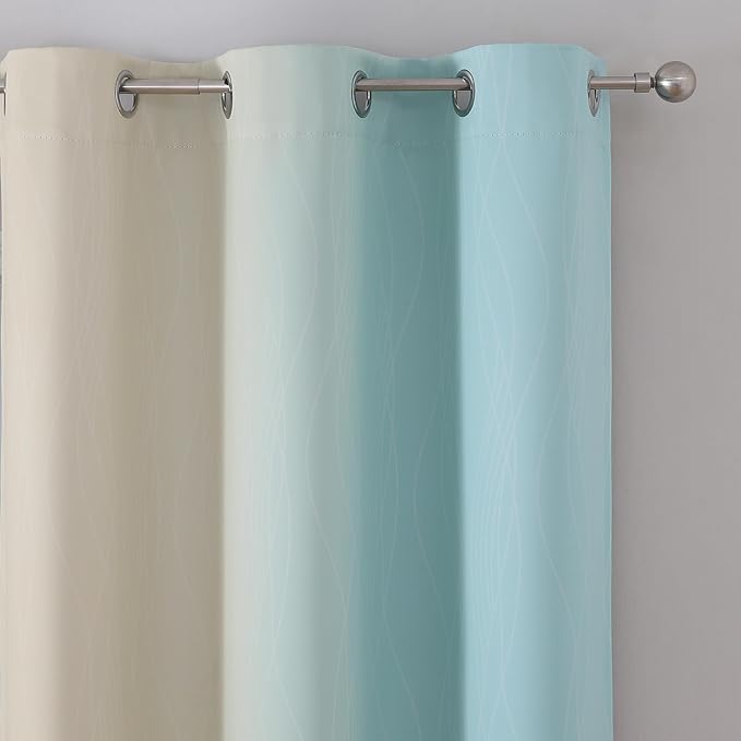 Estelar Textiler Beige and Aqua Ombre Blackout Curtains 45 Inch Length 2 Panels - Image 4