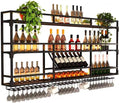 Metal Wall-Mounted Wine Rack with LED Light - 3 Tier Wine Storage Display Rack with Glass Holder - Space-Saving Bottle Display Shelf for Home Bars, Dining Rooms(Black, 39in/100cm)