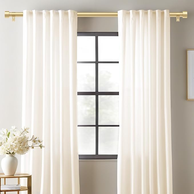 2 Pack Curtain Rods for Windows 72 to 144 Inch, 1 Inch Gold Curtain Rods Set, Adjustable Heavy Duty Curtain Rod, Outdoor Curtain Rods for Patio Bedroom, Drapery Rods with End Cap, Size 32"- 150"