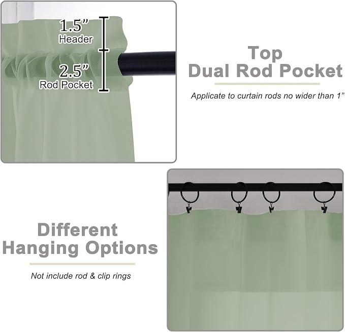 Sage Green Sheer Curtains 84 Inches Long 2 Panels, Soft Light Filtering Curtains - Image 4