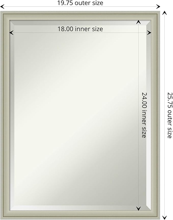 Amanti Art Silver Bathroom Mirror for Over Sink, 26x20 Florence Silver Rectangle Vanity Mirror, Medium Casual Frame, Hangs Horizonally and Vertically, Bathroom Wall Decor, Beveled Edge from WI, USA