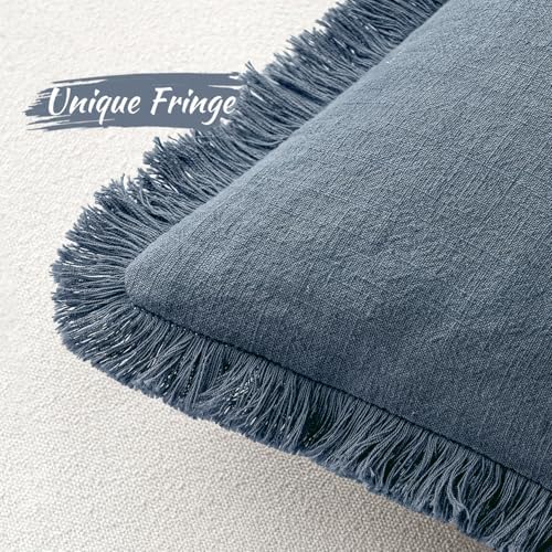 MIULEE Linen Fringe Decorative Euro Throw Pillow Covers Blue Ashes 24x24 - Image 3