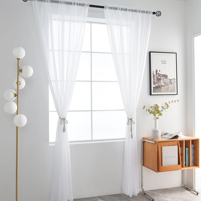 SpaceDresser Basic Rod Pocket Sheer Voile Window Curtain Panels White 1 Pair 2 - Image 3