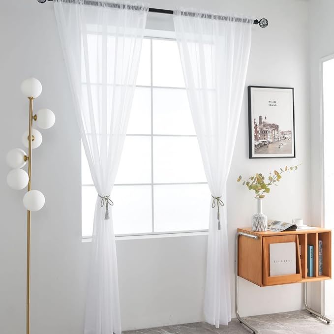 SpaceDresser Sheer Voile Window Treatment Rod Pocket Curtain Panels - Image 2