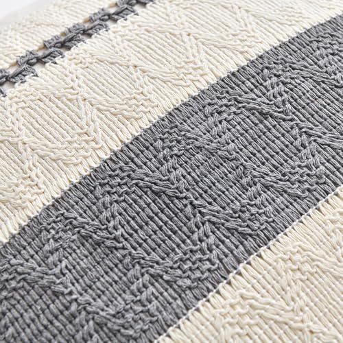Fancy Homi Set of 1 Neutral Grey Farmhouse Lumbar Decorative Throw Pillow - Image 4