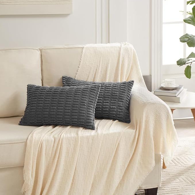 Fancy Homi 4 Packs Dark Grey Decorative Throw Pillow Covers 16x24 Inch - Image 6