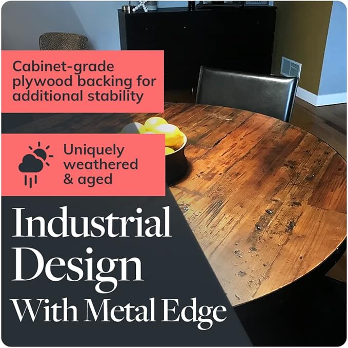 Reclaimed Wood Table Top - Rustic Recycled Wooden Piece Perfect for Signs, Kitchens, Dining and Coffee Table Tops (Reclaimed Wood Table Top with Metal Edge, 24" Round)