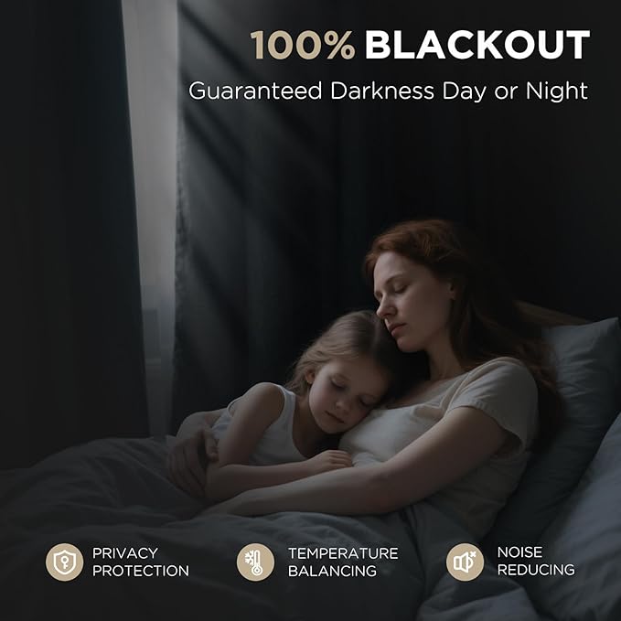 Joydeco 100% Blackout Curtains for Bedroom - Natural Linen Curtains 37" W x 84" L Long, Thermal Insulated 2 Panels Light Beige. Room Darkening Light Blocking Drapes for Living Room