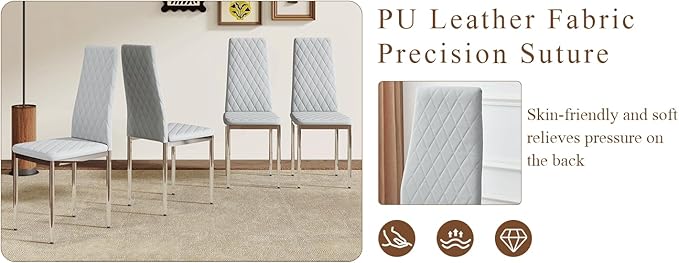 JT Modern Minimalist Dining Chair Fireproof Leather Sprayed Metal Pipe Diamond Grid Pattern Restaurant Home Conference Chair Set of 4 Or 6 (6, Gray Brown)