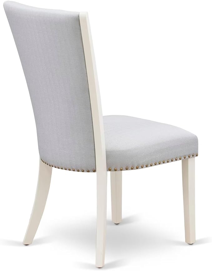 East West Furniture V097VE005-7 7 Piece Modern Dining Table Set Consist of a Rectangle Wooden Table with V-Legs and 6 Grey Linen Fabric Parson Dining Chairs, 40x72 Inch, Multi-Color