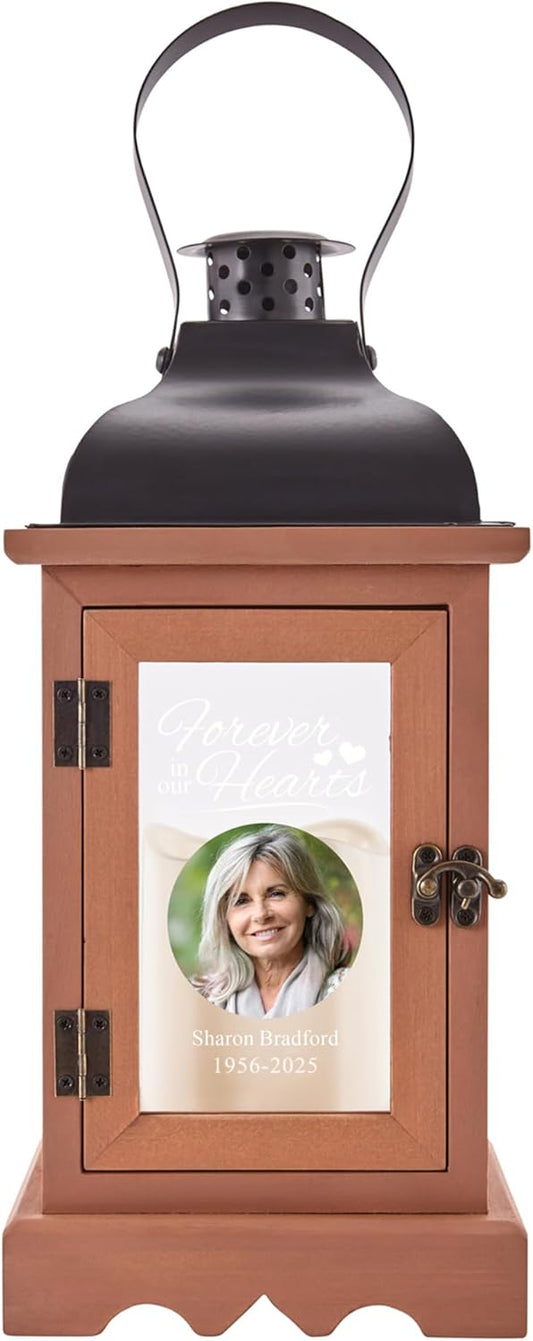 Let's Make Memories Personalized Memorial Lantern - Sympathy - Condolences - in Memory - LED Candle - Automatic Timer - Wood/Metal - in Our Hearts