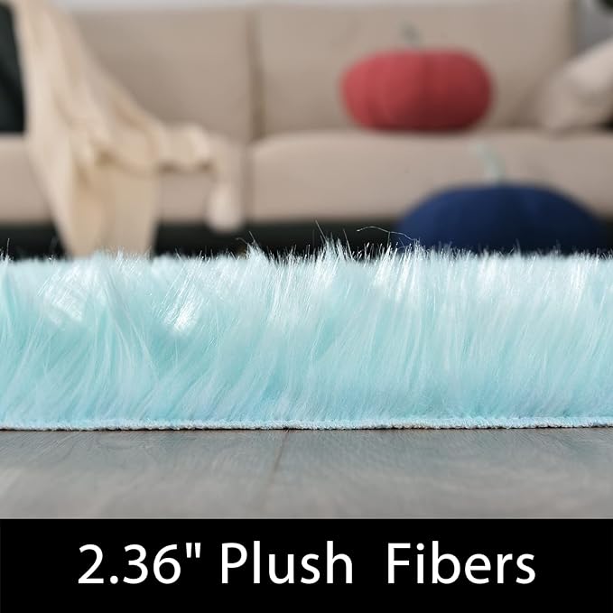 Latepis Large Faux Fur Rug Light Blue Round Rug s6.7ft Circle Fuzzy Plush Rugs - Image 3