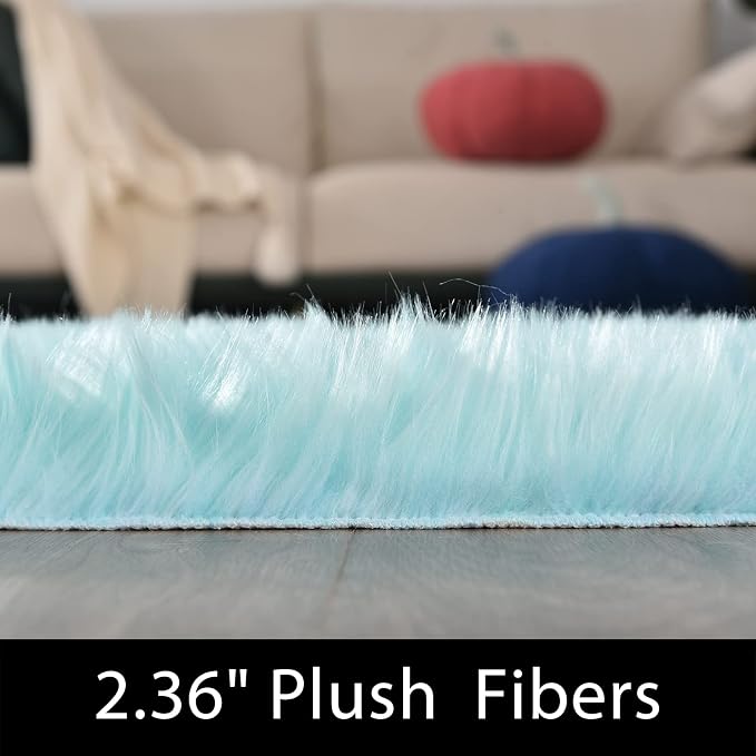 Latepis Light Blue Area 8x10 Faux Sheepskin Fur Rug Teal Rugs - Image 3