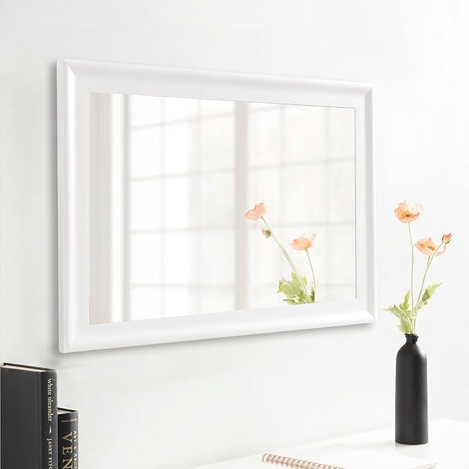 CULER White Wood Wall Mirror for Bathroom,Rectangle Rustic 24 x 36 inch Hanging Vanity Mirrors with Wooden Frame for Living Room,Bedroom,Entryway (24x36 inch, White)