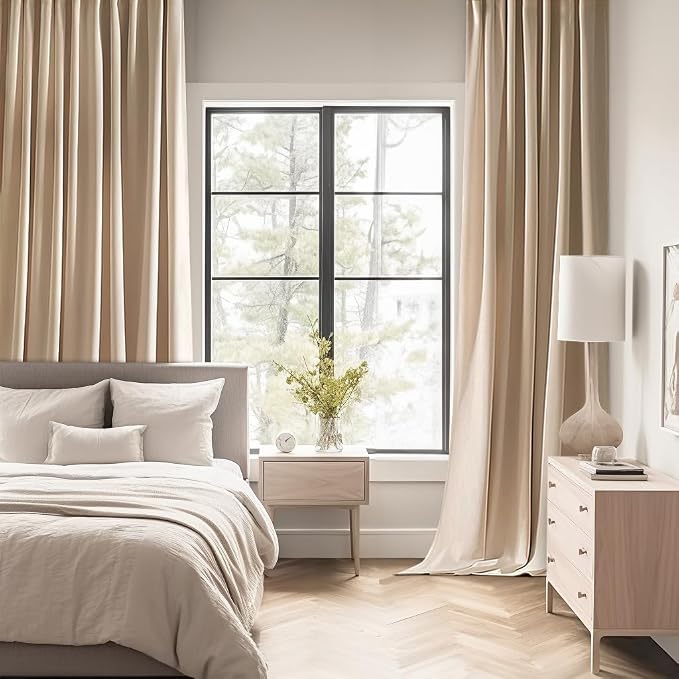 MIULEE Beige Back Tab Blackout Curtains 63 Inch Length 2 Panels Set - Image 2