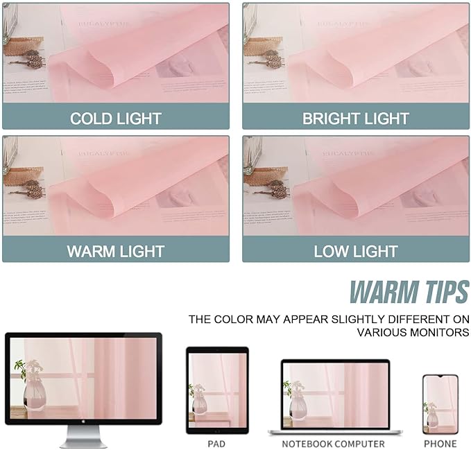 Blush Pink Window Sheer Curtains 54 inch Length, Soft Airy Light Filtering - Image 6