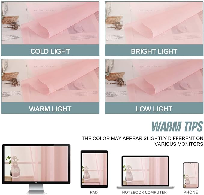 Blush Pink Sheer Curtains for Window 96 Inches Long 2 Panels, Soft Airy Light - Image 6