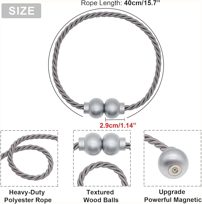4 Pack Magnetic Curtain Tiebacks Modern Handmade Rope Curtain Tie Backs - Image 3