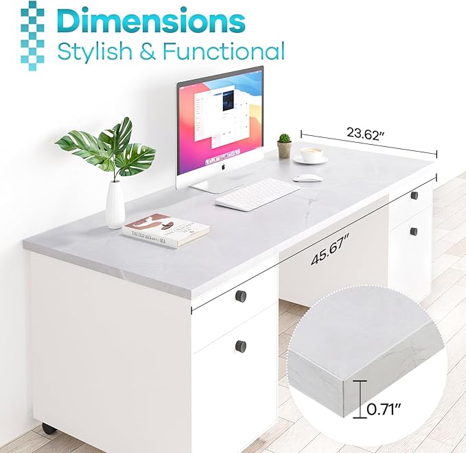 Kaboon Universal Tabletop 45.67"x23.62", Solid One-Piece Melamine Table Top, Double Desk L-Desk DIY, Home and Office, White Rock