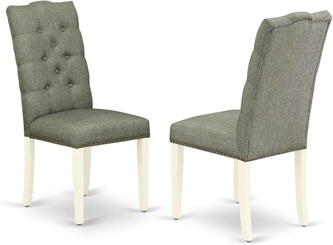 East West Furniture OXEL5-LWH-07 5 Piece Dining Room Table Set Includes a Square Kitchen Table and 4 Gray Linen Fabric Parsons Dining Chairs, 36x36 Inch, Linen White