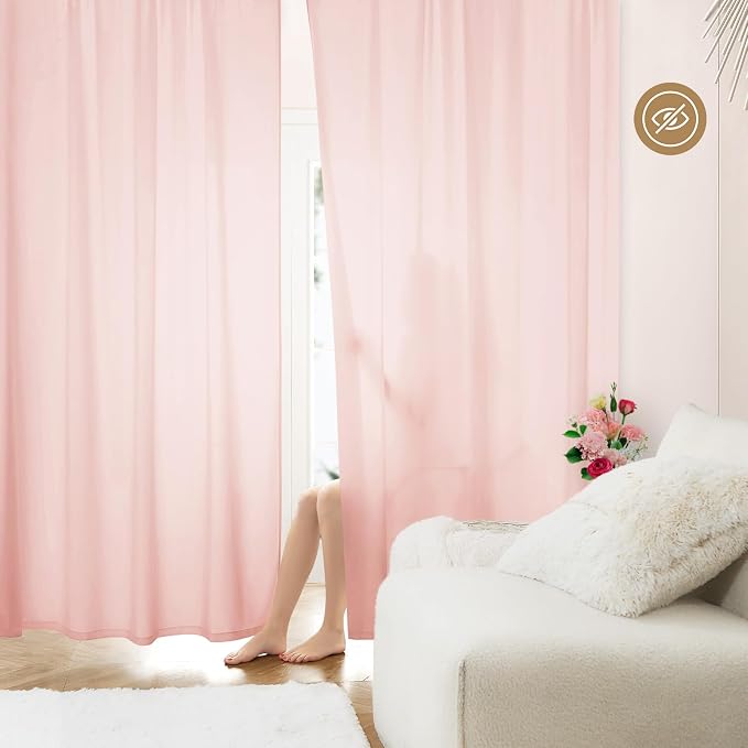 HOMEIDEAS Non-See-Through Blush Pink Privacy Sheer Curtains, 52 X 72 Inches by HOMEIDEAS