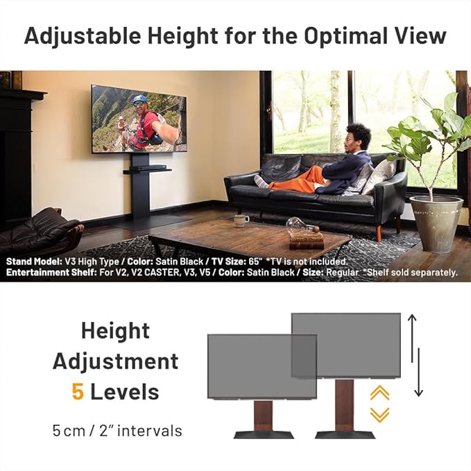 WALL V3 Low Type | Sleek Japanese 32-80 Inch Universal Side TV Stand Adjustable Mount, No Drill | White Oak