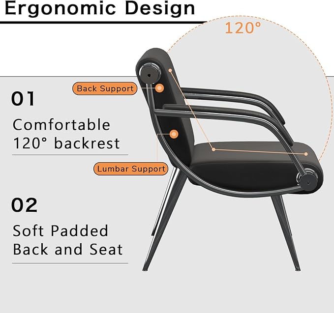 wonline 5 Seat Waiting Room Chair with Armrest PU Leather Office Furniture, Office Guest Seating Lobby Conference Reception Chairs for Airport Clinic Hospital Bank Salon Barber(Black)