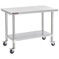 DuraSteel 24x48 NSF Stainless Steel Cart - Heavy Duty Food Prep Table with Undershelf - Rolling Kitchen Island on Wheels for Commercial Restaurant Kitchen, Garage, Outdoor Cooking, BBQ Grill, Counter