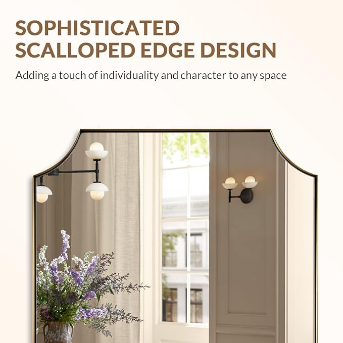 ANDY STAR Gold Vanity Mirror, 24x32 Inch Scalloped Mirror for Bathroom, Brushed Gold Mirror in Anti-Rust Stainless Steel Metal 1" Frame, Antique Scalloped Edge Design, Ideal for Home Remodel