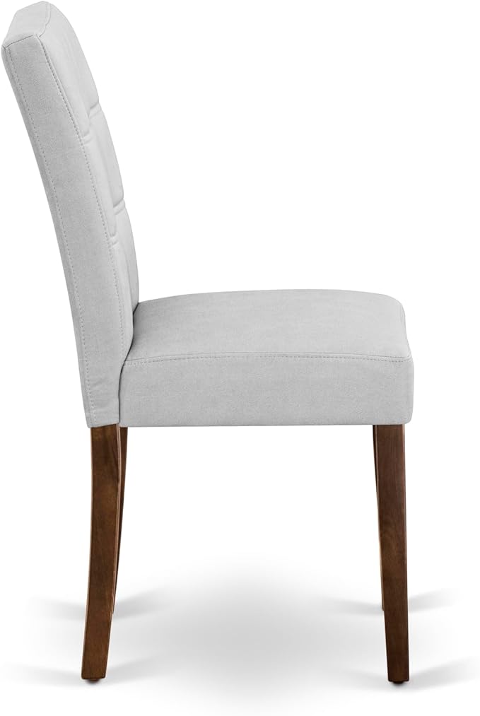 East West Furniture DLAS3-AWA-27 3 Piece Mid Century Modern Dining Set contain A Wood Table and 2 Light Gray Polyester Fabric Mid Century Modern Dining Chairs, Antique Walnut