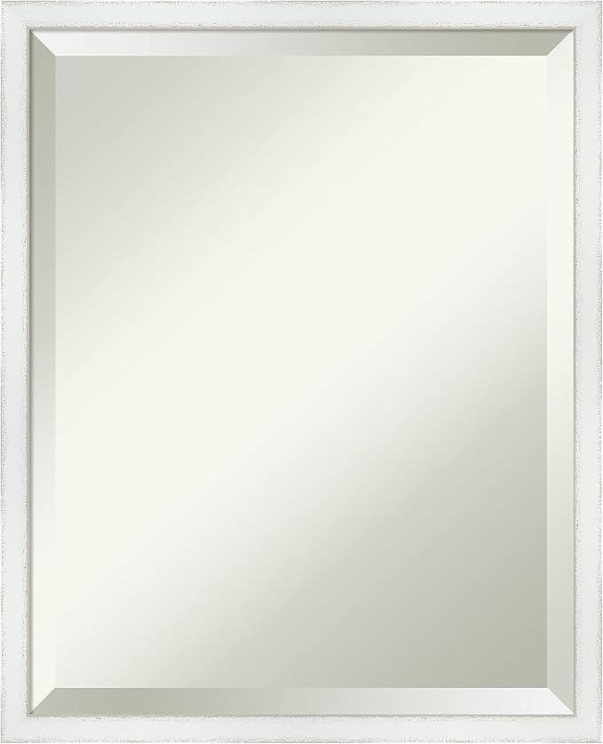 Amanti Art White Bathroom Mirror for Over Sink, 21x17 Breeze Distressed White Rectangle Vanity Mirror, Small Country Rustic Wood Frame, Hangs Horizonally and Vertically, Bathroom Wall Decor, Beveled