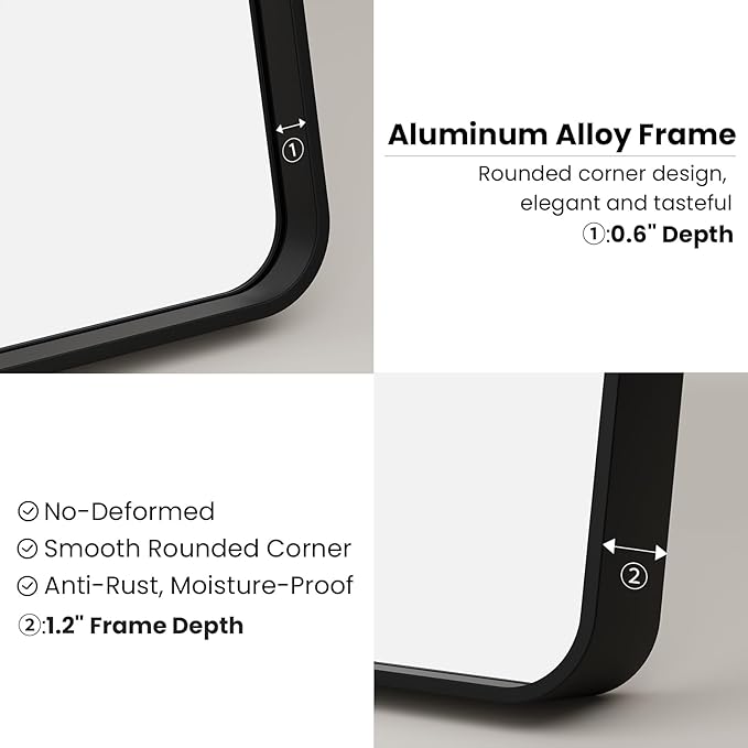 Black Bathroom Mirror 28X36 Inch, Black Metal Framed Mirror for Wall, Rounded Rectangle Matte Bathroom Vanity Mirror with Tempered Glass, Anti-Rust, Horizontal/Vertical