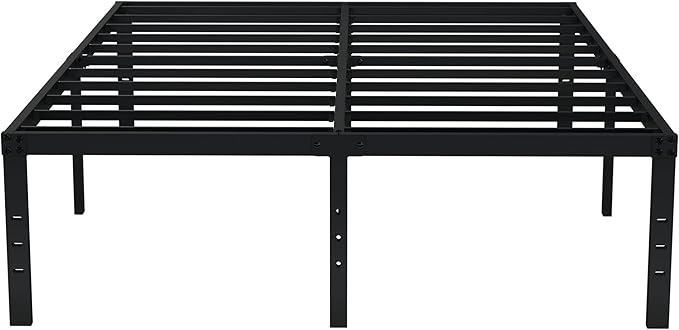 EMODA 18 Inch Tall Full Size Bed Frame with Large Storage Space, Easy Assembly Heavy Duty Metal Platform No Box Spring Needed, Noise Free, Black