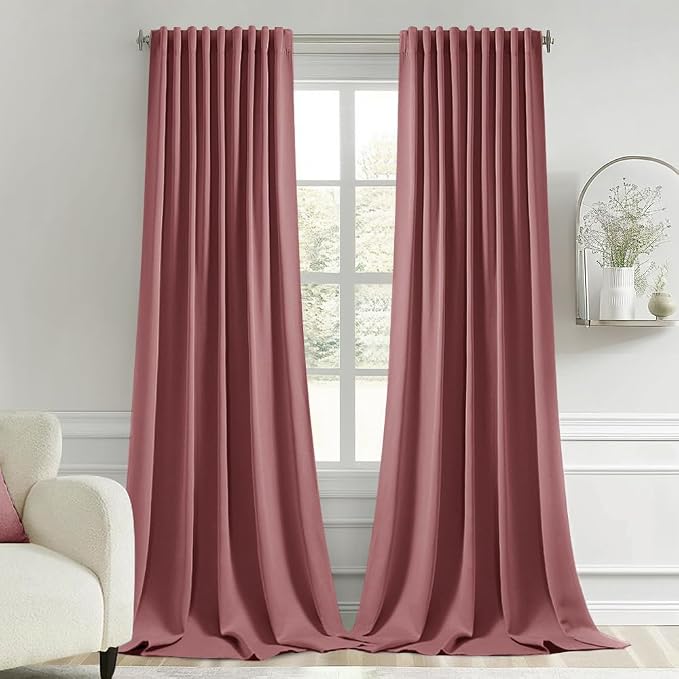 MIULEE Dusty Rose Back Tab Blackout Curtains 102 Inch Long 2 Panels Set by MIULEE