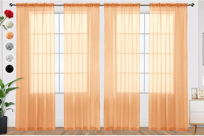 SpaceDresser Beige Sheer Curtains 4 Panels Rod Pocket Semi-Sheer Curtain 84 by SpaceDresser