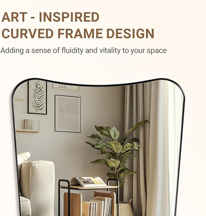 ANDY STAR Brushed Nickel Mirror, 24x32 Inch Bathroom Scalloped Mirror, Anti-Rust Stainless Steel Metal 1’’ Frame, Unique Frame Design Ideal for Bathroom, Entryway, Powder Room
