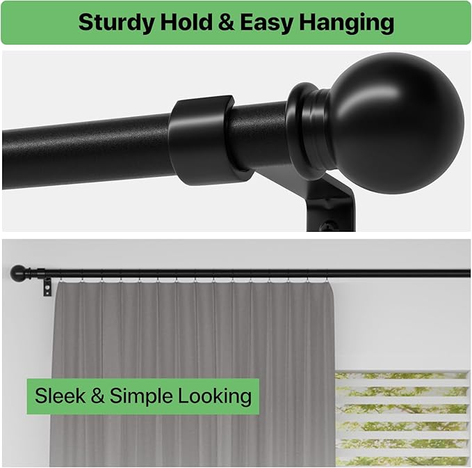 Black Curtain Rods for Windows 28 to 60 inch, Adjustable Curtain Rod Set - Image 6