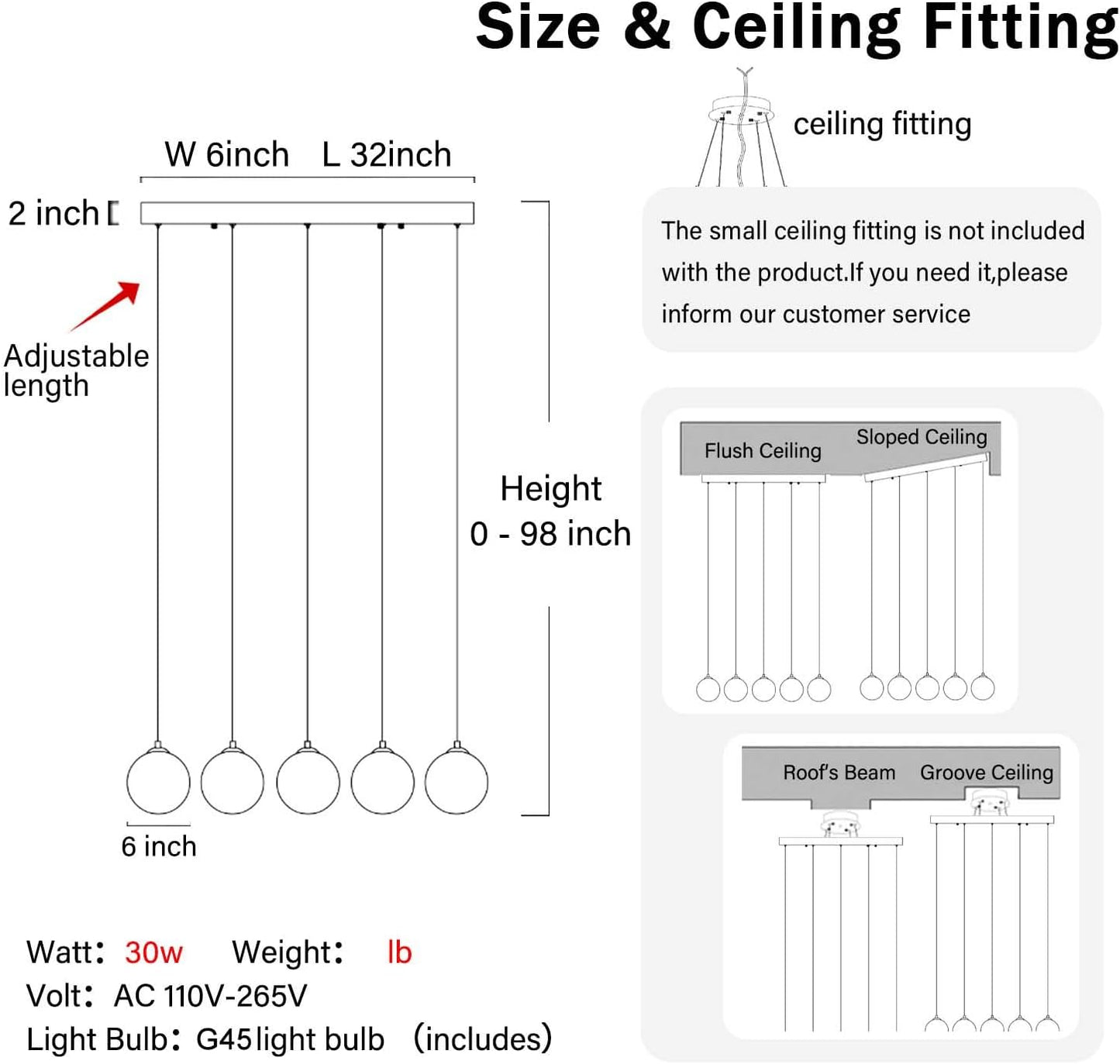 5-Lights Modern Rectangle Chandelier Globe Pendant Light,Black Linear Globe Chandeliers for Dining Room and Kitchen Island