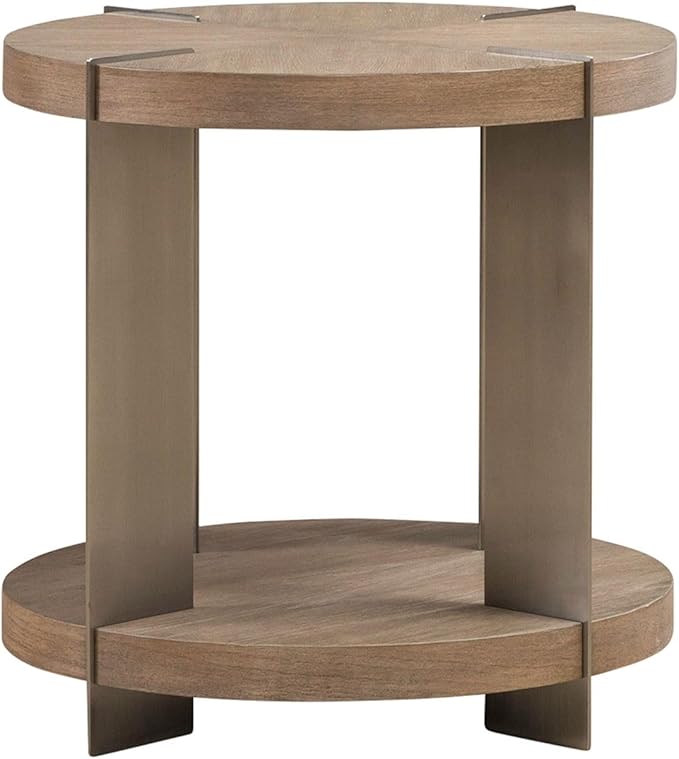 Liberty Furniture Harlow Living Room 3 Piece Set - Round Cocktail Table, 2 End Tables - Sandstone & Satin Nickel