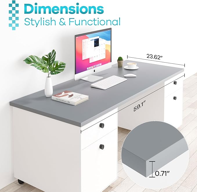 Kaboon Universal Tabletop 59.1"x23.62" Grey, Table Top for Sit Stand Desk, Reversible Melamine Top,Double Desks Home Office