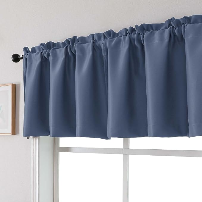 Chyhomenyc Denim Blue Valances for Window, Room Darkening Short Curtains for - Image 8