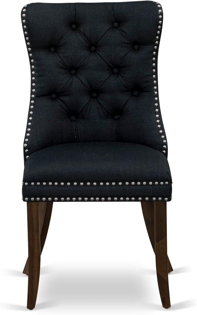 East West Furniture ANDA3-AWA-24 3 Piece Kitchen Table & Chairs Set Contains a Round Dining Table with Pedestal and 2 Polyester Fabric Padded Chairs, 36x36 Inch, Antique Walnut