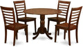 East West Furniture DLML5-MAH-W 5 Piece Modern Dining Table Set Includes a Round Wooden Table with Dropleaf and 4 Kitchen Dining Chairs, 42x42 Inch, Mahogany