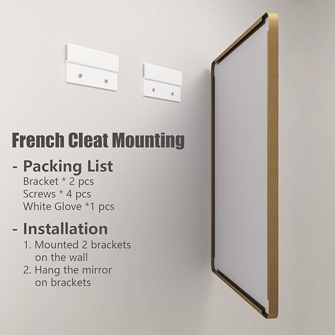26x36 Gold Framed Mirror for Bathroom, Brushed Gold Mirror with Metal Frame, Modern Rectangle Brass Vanity Mirror for Wall, Shatterproof, Anti-Rust (Horizontal/Vertical)