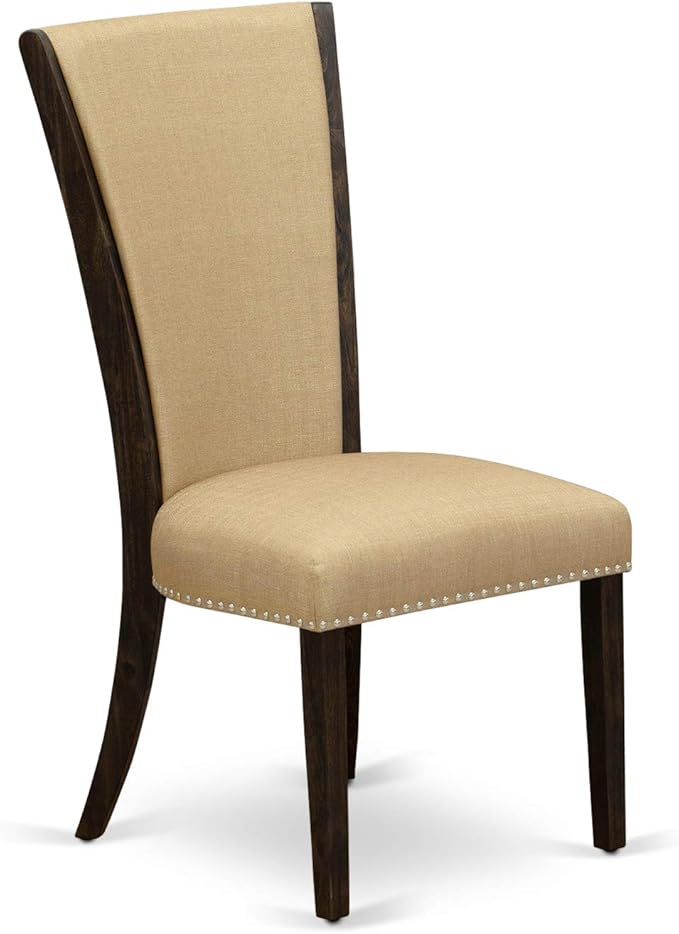 East West Furniture X777VE703-7 7 Piece Dinette Set Consist of a Rectangle Dining Room Table with X-Legs and 6 Brown Linen Fabric Upholstered Parson Chairs, 40x72 Inch, Multi-Color