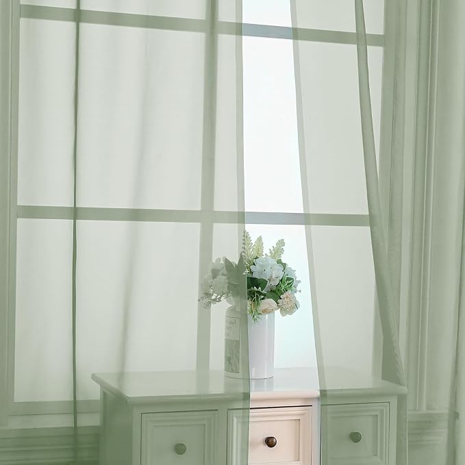 Aiyufeng Sage Green Sheer Voile Window Treatment Rod Pocket Curtain Panels - Image 2