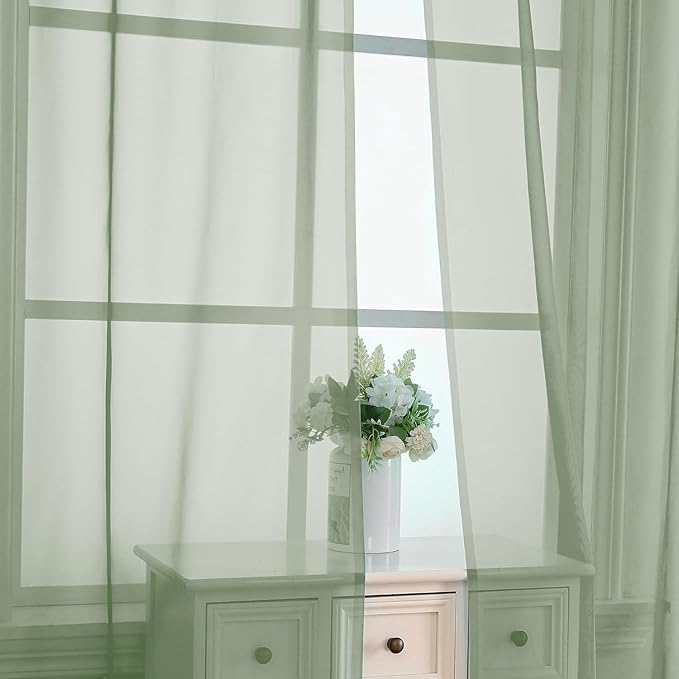 Aiyufeng Sage Green Sheer Curtains 90 Inch Length 2 PCS, Rod Pocket Voile Drapes - Image 7